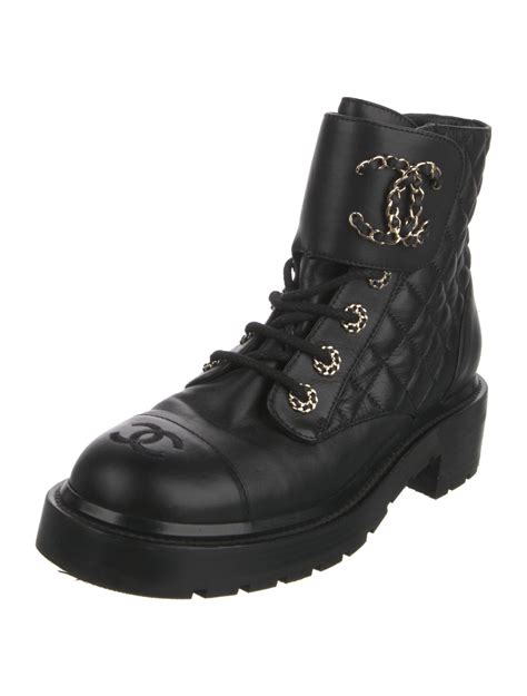 chanel gold logo black leather boots 96a|Chanel 2022 Interlocking CC Logo Combat Boots .